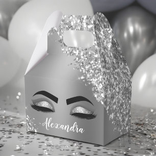 Silver Glitter Sparkle Eyelashes Monogram Geschenkschachtel