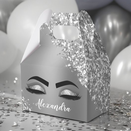 Silver Glitter Sparkle Eyelashes Monogram Geschenkschachtel