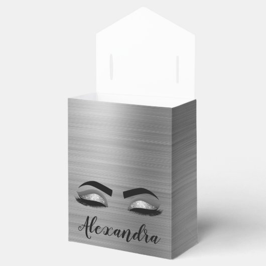 Silver Glitter Sparkle Eyelashes Monogram Geschenkschachtel (Geöffnet)