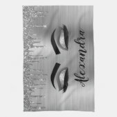 Silver Glitter Sparkle Eyelashes Monogram Geschirrtuch (Vertikal)