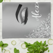 Silver Glitter Sparkle Eyelashes Monogram Geschirrtuch (Gefaltet)