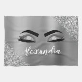 Silver Glitter Sparkle Eyelashes Monogram Geschirrtuch (Horizontal)