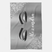 Silver Glitter Sparkle Eyelashes Monogram Geschirrtuch (Vertikal)