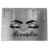 Silver Glitter Sparkle Eyelashes Monogram Große Geschenktüte (Vorderseite)