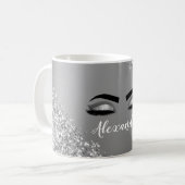 Silver Glitter Sparkle Eyelashes Monogram Kaffeetasse (Vorderseite Links)