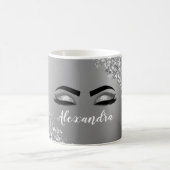 Silver Glitter Sparkle Eyelashes Monogram Kaffeetasse (Mittel)