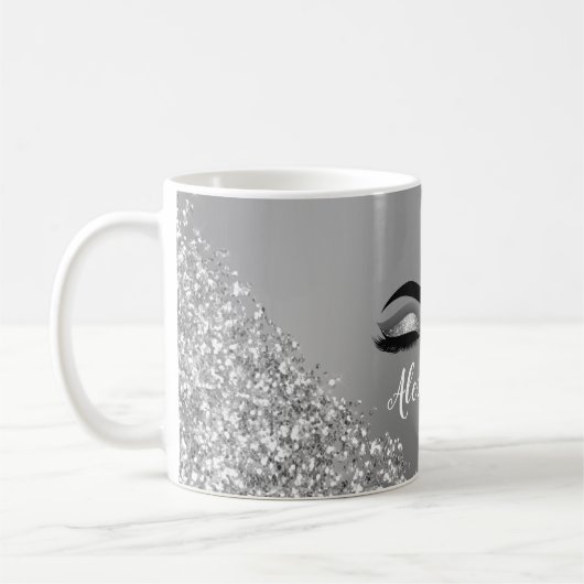 Silver Glitter Sparkle Eyelashes Monogram Kaffeetasse (Links)