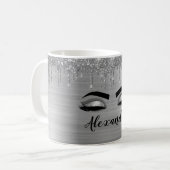 Silver Glitter Sparkle Eyelashes Monogram Kaffeetasse (Vorderseite Links)