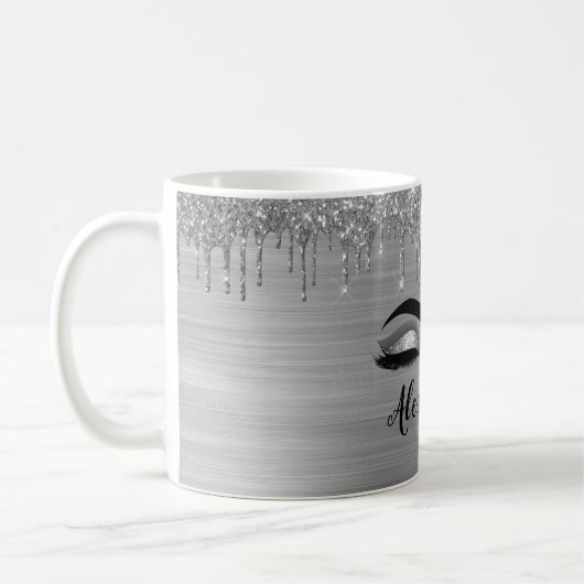 Silver Glitter Sparkle Eyelashes Monogram Kaffeetasse (Links)