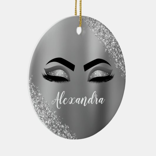 Silver Glitter Sparkle Eyelashes Monogram Keramik Ornament (Rechts)