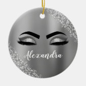 Silver Glitter Sparkle Eyelashes Monogram Keramik Ornament (Vorne)