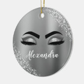 Silver Glitter Sparkle Eyelashes Monogram Keramik Ornament (Links)