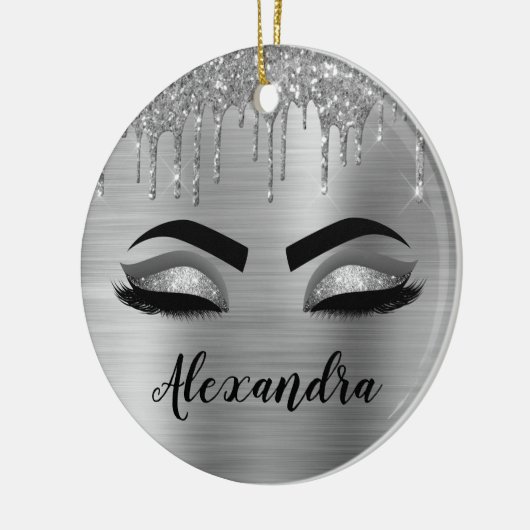 Silver Glitter Sparkle Eyelashes Monogram Keramik Ornament (Links)