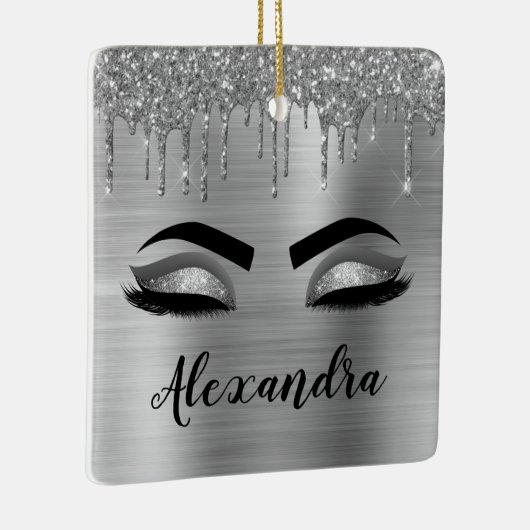 Silver Glitter Sparkle Eyelashes Monogram Keramikornament (Rechts)