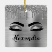 Silver Glitter Sparkle Eyelashes Monogram Keramikornament (Vorderseite)