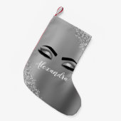 Silver Glitter Sparkle Eyelashes Monogram Kleiner Weihnachtsstrumpf (Vorderansicht (hängend))