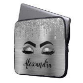 Silver Glitter Sparkle Eyelashes Monogram Laptopschutzhülle (Vorderseite Links)
