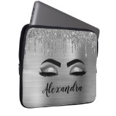 Silver Glitter Sparkle Eyelashes Monogram Laptopschutzhülle (Vorne Rechts)