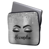 Silver Glitter Sparkle Eyelashes Monogram Laptopschutzhülle (Vorderseite Links)