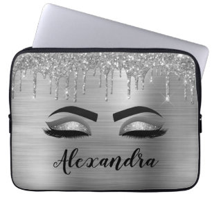 Silver Glitter Sparkle Eyelashes Monogram Laptopschutzhülle