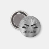 Silver Glitter Sparkle Eyelashes Monogram Magnet (Vorderseite/Rückseite)