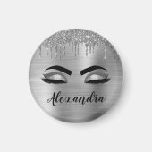 Silver Glitter Sparkle Eyelashes Monogram Magnet (Vorne)