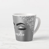 Silver Glitter Sparkle Eyelashes Monogram Milchtasse (Rechte Ecke)