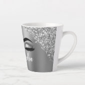 Silver Glitter Sparkle Eyelashes Monogram Milchtasse (Rechts)