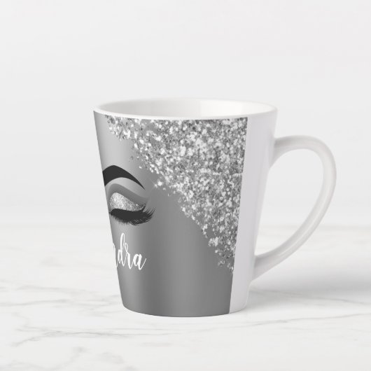 Silver Glitter Sparkle Eyelashes Monogram Milchtasse (Rechts)