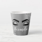 Silver Glitter Sparkle Eyelashes Monogram Milchtasse (Vorderseite)