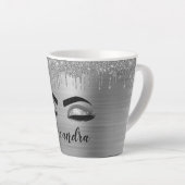 Silver Glitter Sparkle Eyelashes Monogram Milchtasse (Rechte Ecke)