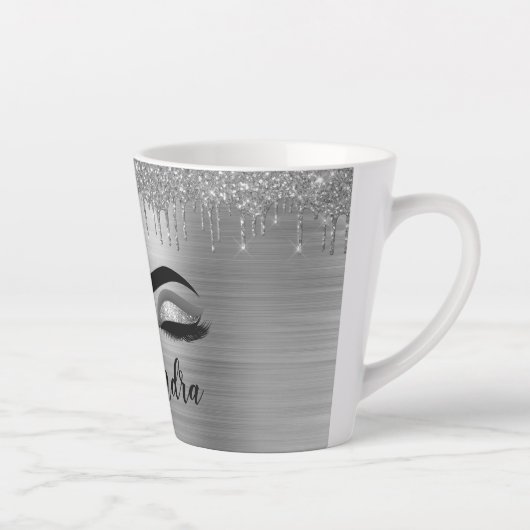 Silver Glitter Sparkle Eyelashes Monogram Milchtasse (Rechts)
