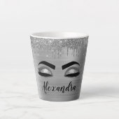 Silver Glitter Sparkle Eyelashes Monogram Milchtasse (Vorderseite)