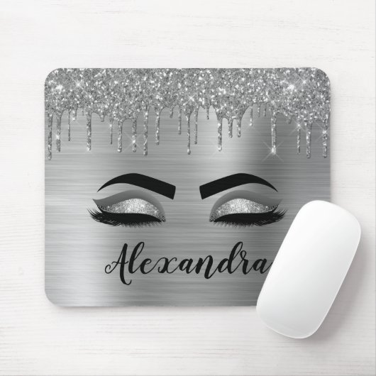 Silver Glitter Sparkle Eyelashes Monogram Mousepad (Mit Mouse)