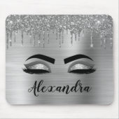 Silver Glitter Sparkle Eyelashes Monogram Mousepad (Vorne)