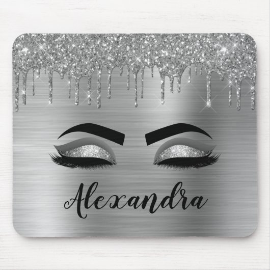 Silver Glitter Sparkle Eyelashes Monogram Mousepad (Vorne)