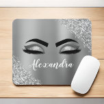 Silver Glitter Sparkle Eyelashes Monogram Mousepad<br><div class="desc">Silber-Imitate Foil Metallic Sparkle Glitzer Brushed Metal Monogram Name and Initial Eyelashes (Lashes),  Eyelash Extensions and Eyes Computer Mousepad (Mauspad). Das Design macht den perfekten 16 Geburtstag,  Hochzeit,  Brautparty,  Jubiläum,  Babydusche oder Junggeselinnen-Abschied Geschenk für jemanden,  der einen trendigen coolen Stil sucht.</div>