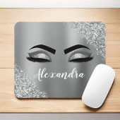 Silver Glitter Sparkle Eyelashes Monogram Mousepad