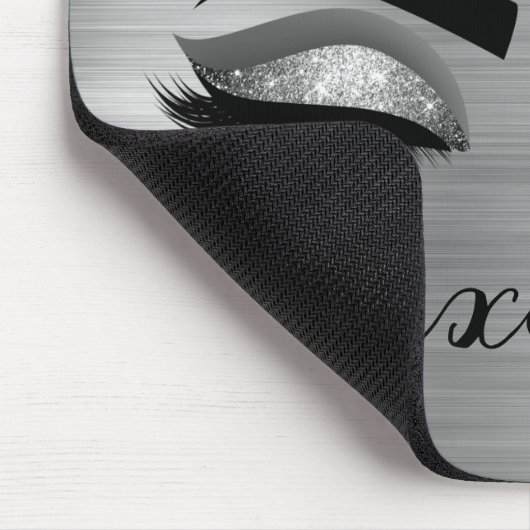 Silver Glitter Sparkle Eyelashes Monogram Mousepad (Ecke)