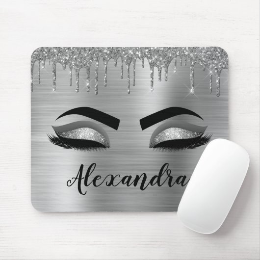 Silver Glitter Sparkle Eyelashes Monogram Mousepad (Mit Mouse)