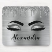 Silver Glitter Sparkle Eyelashes Monogram Mousepad (Vorne)