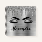 Silver Glitter Sparkle Eyelashes Monogram Notizblock (Vorderseite)