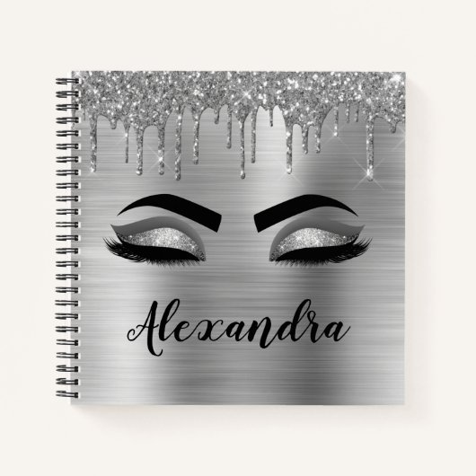 Silver Glitter Sparkle Eyelashes Monogram Notizblock (Vorderseite)