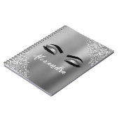 Silver Glitter Sparkle Eyelashes Monogram Notizblock (Linke Seite)