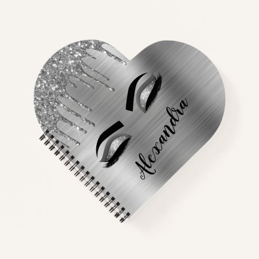 Silver Glitter Sparkle Eyelashes Monogram Notizblock (Vorderseite)