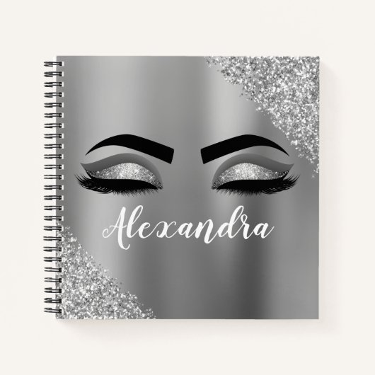 Silver Glitter Sparkle Eyelashes Monogram Notizblock (Vorderseite)