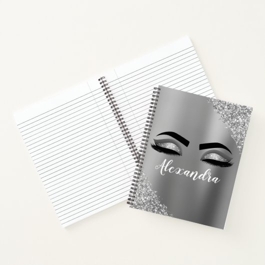 Silver Glitter Sparkle Eyelashes Monogram Notizblock (Innenseite)