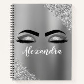 Silver Glitter Sparkle Eyelashes Monogram Notizblock (Vorderseite)