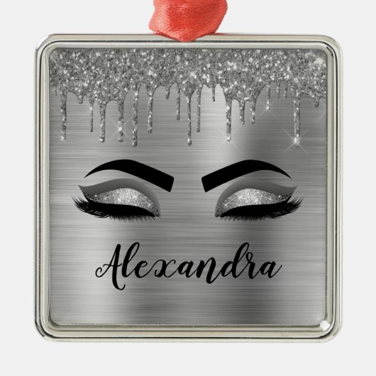 Silver Glitter Sparkle Eyelashes Monogram Ornament Aus Metall (Vorne)
