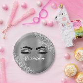 Silver Glitter Sparkle Eyelashes Monogram Pappteller (Party)